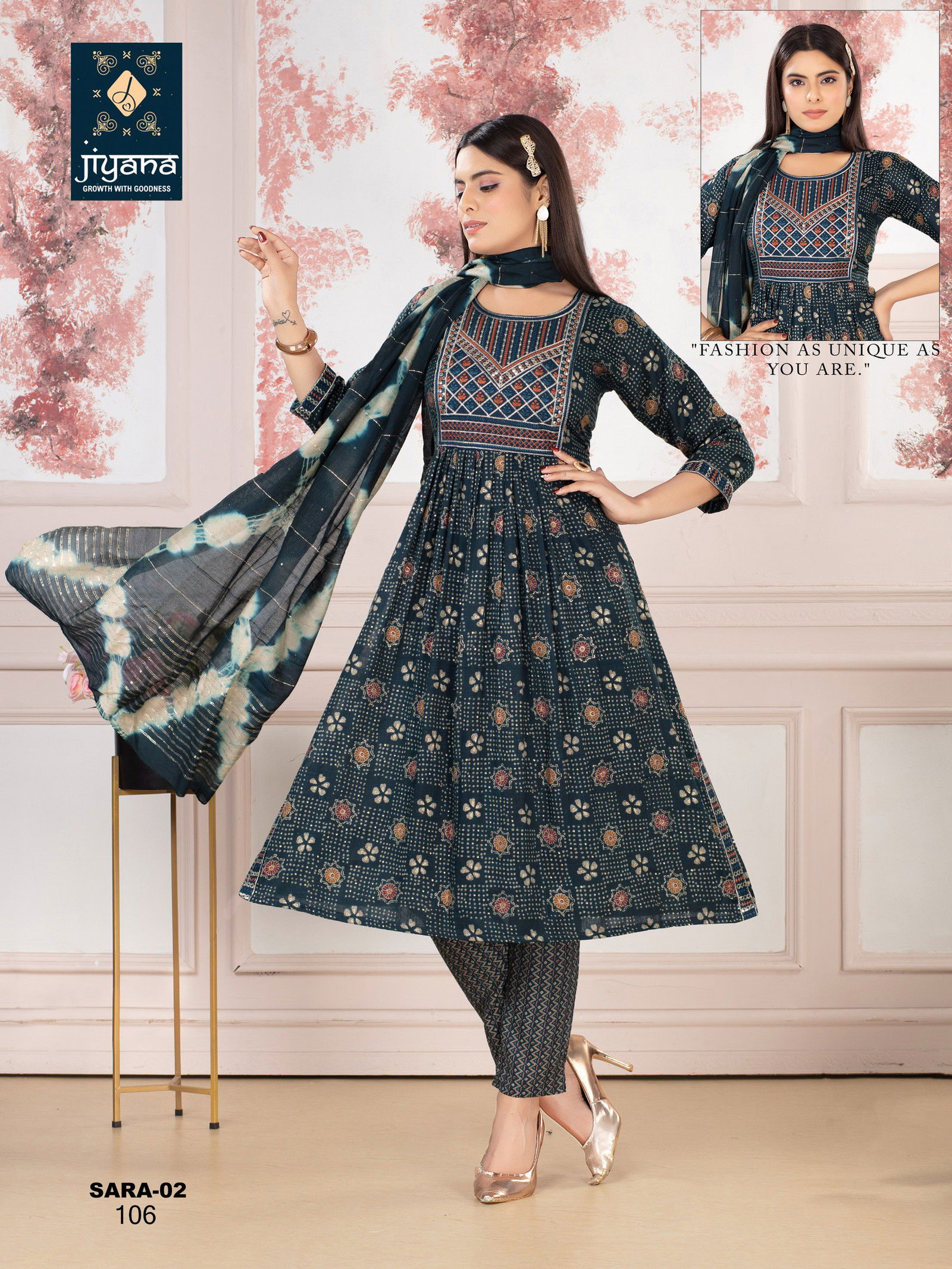 Jiyana Sara Vol 2 Rayon Foil Printed Kurti Bottom With Dupatta